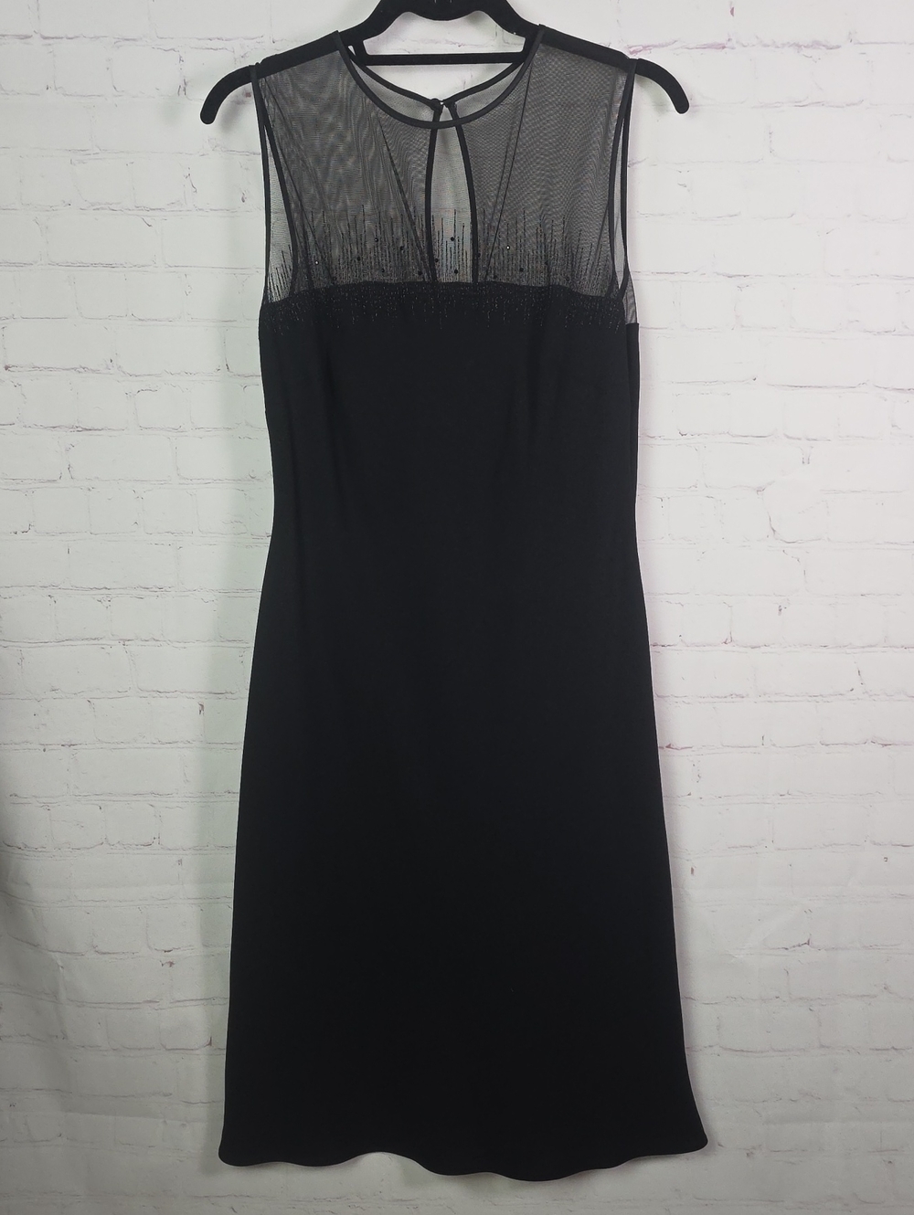 Evan Picone Black Sleeveless Mesh Yoke Cocktail Dress